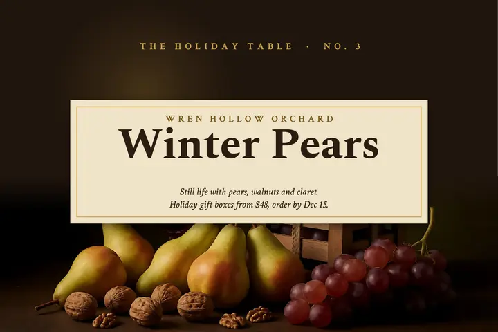 Winter pears gift box postcard, old masters: holiday fruit gift box postcard template