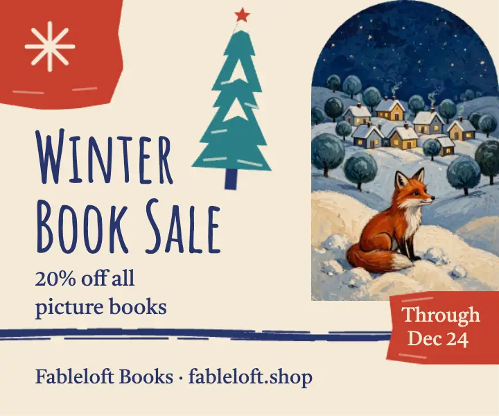 Winter picture book sale ad, gouache storybook template