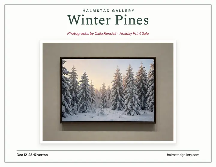 Winter Pines holiday print flyer, Halmstad Gallery: holiday gallery print flyer template