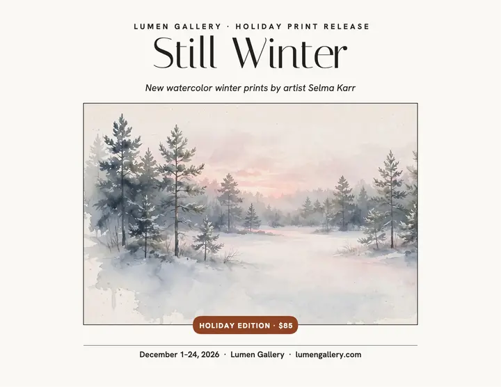 Still Winter holiday print launch flyer: holiday art print flyer template