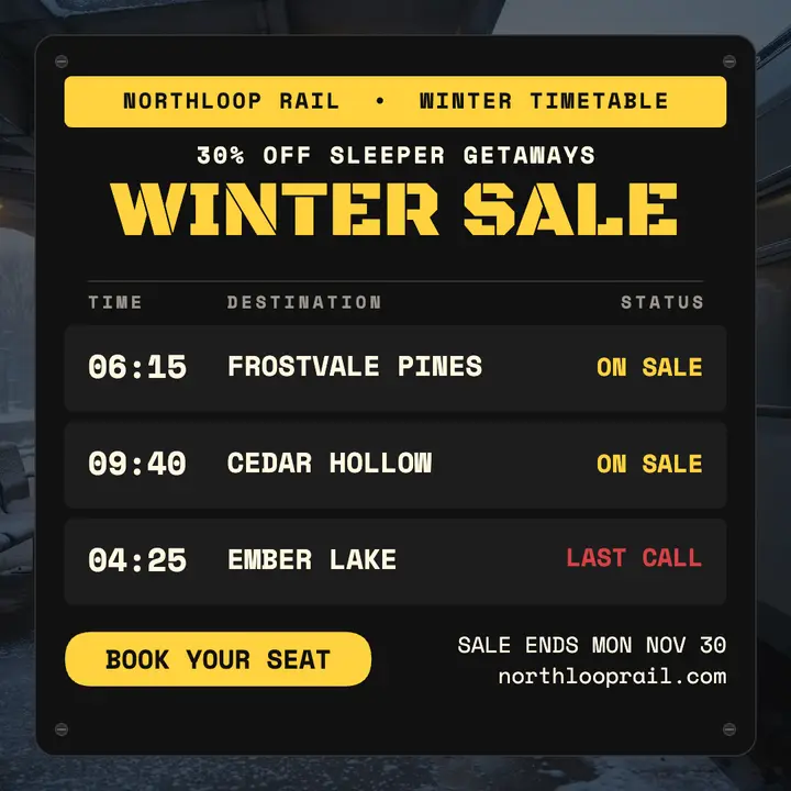Northloop Rail winter getaway sale board post template