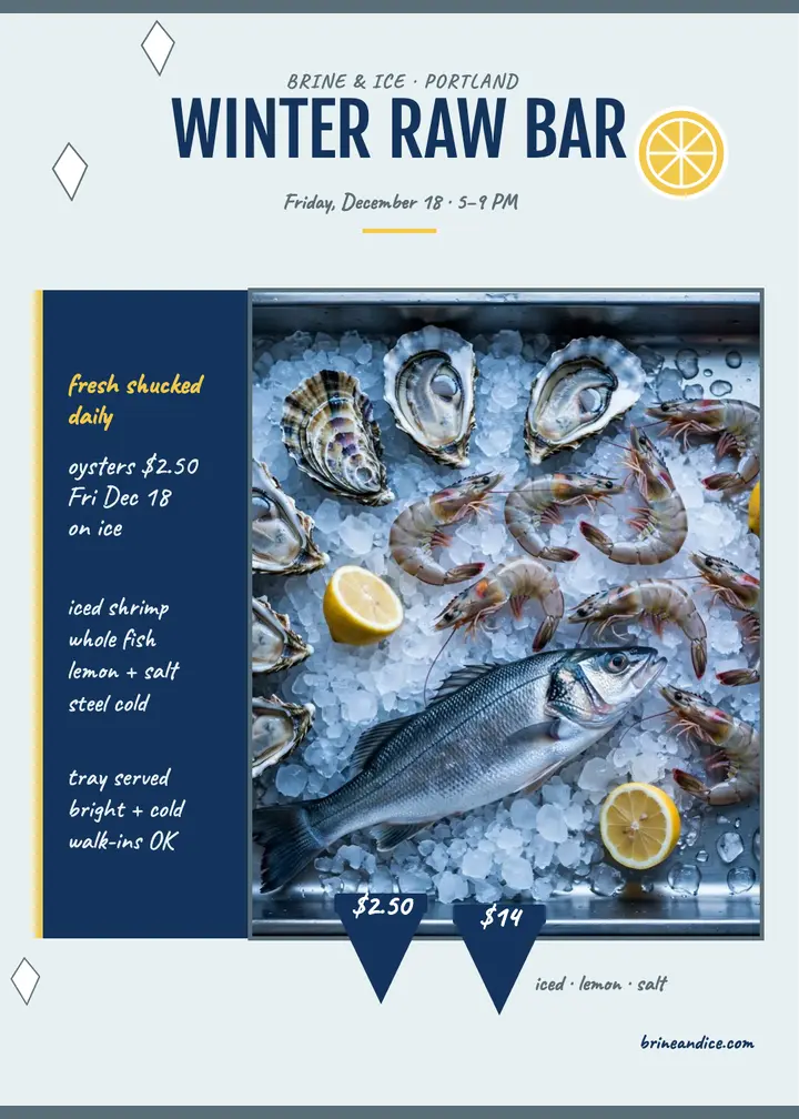 Brine and Ice winter raw bar invitation: raw bar invitation template