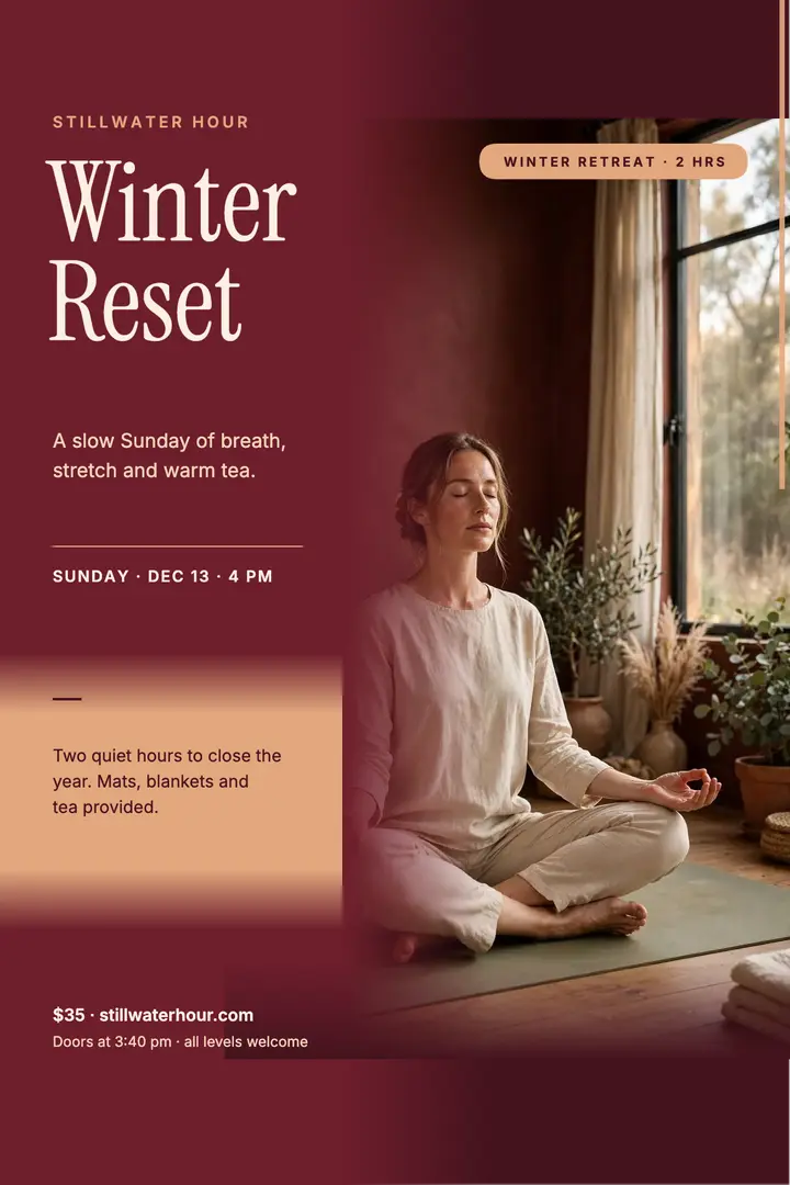 Stillwater Hour winter reset poster template