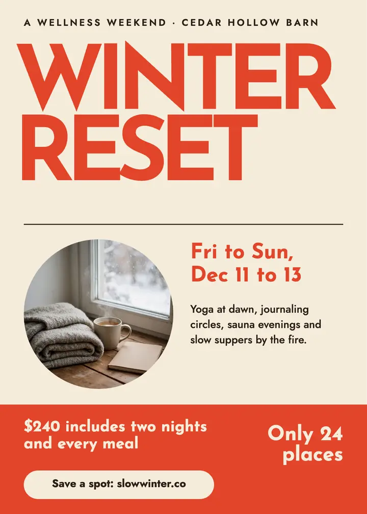 Winter Reset wellness weekend invite: wellness retreat invitation template