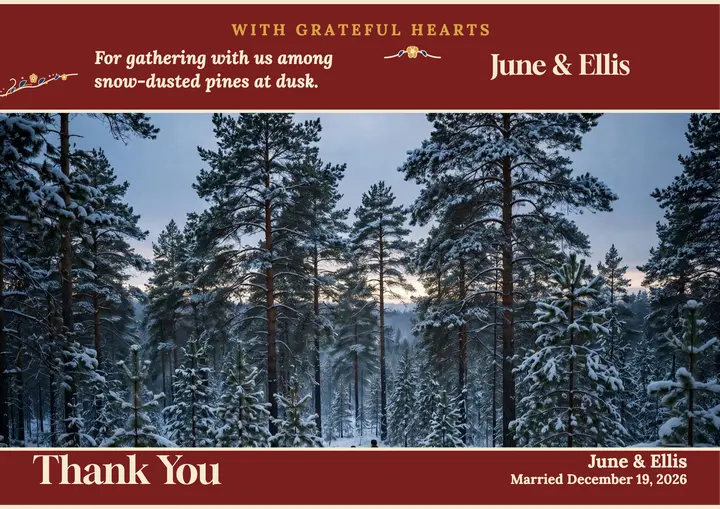 June and Ellis winter rosemale thank you: wedding thank you card template