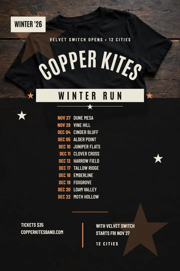 Copper Kites winter run tour poster: winter tour poster template
