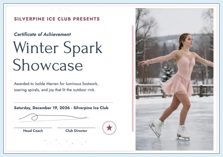 Winter Spark Showcase skate certificate: skate showcase certificate template