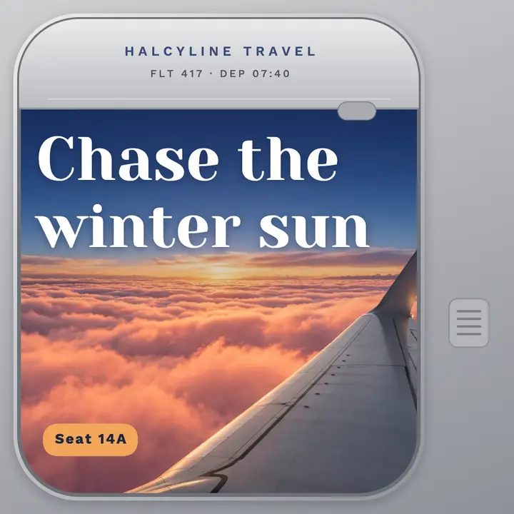 Winter sun getaway airplane window post template