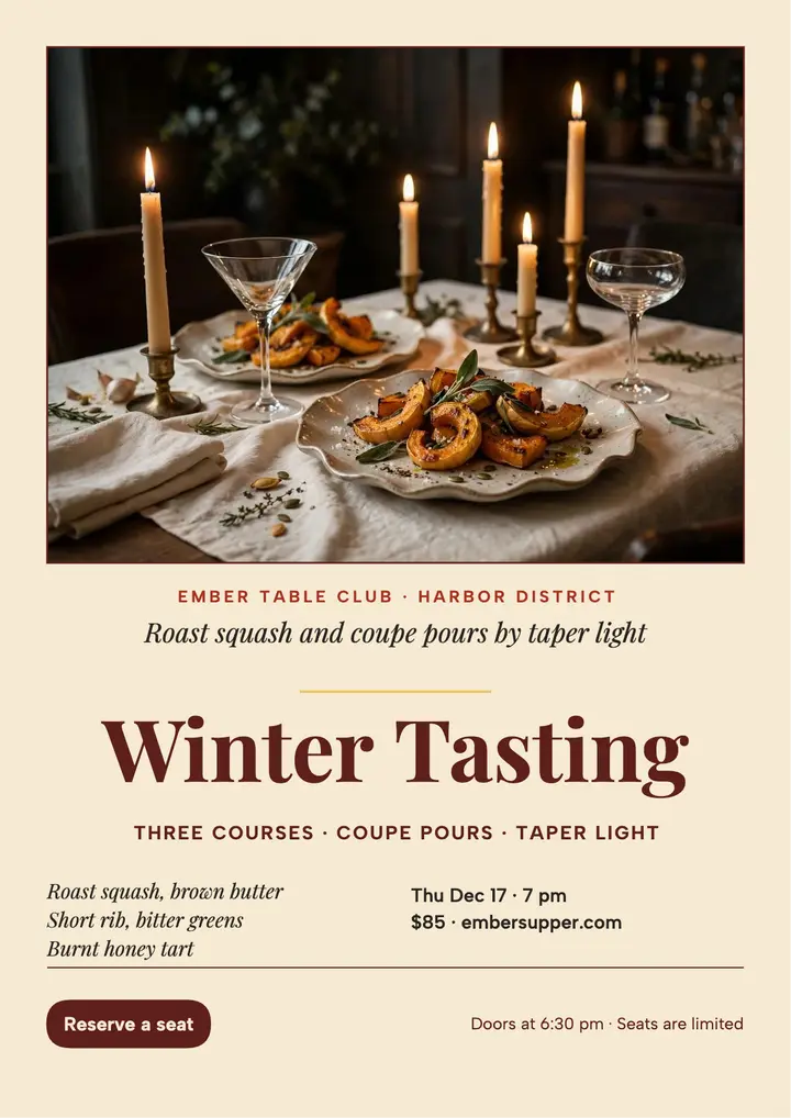 Ember Table Club winter tasting flyer template