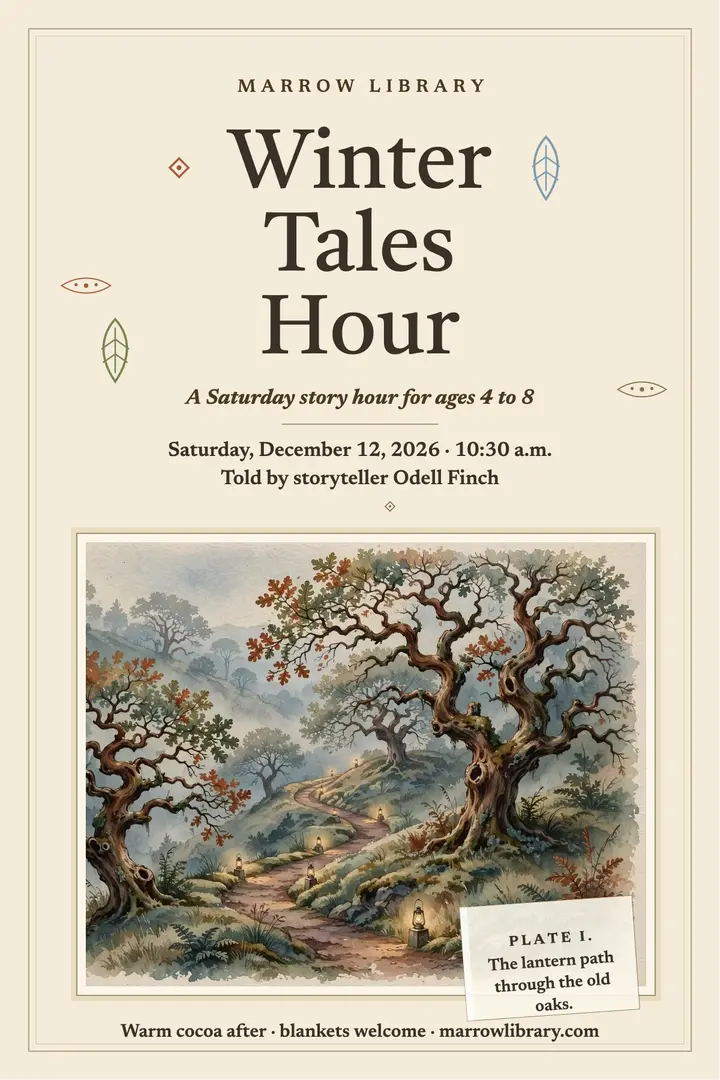 Winter Tales Hour story poster: library story hour poster template