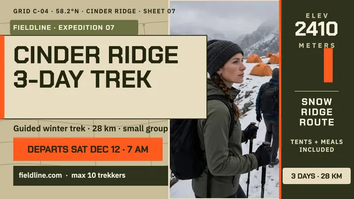 Cinder Ridge winter trek thumbnail with Fieldline template