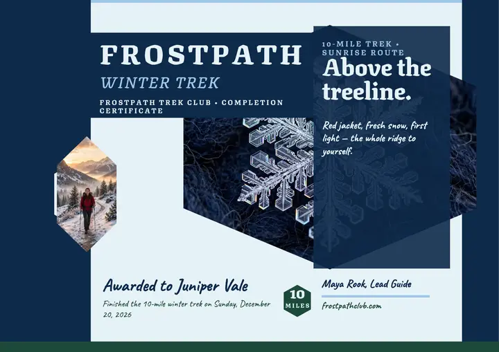 Frostpath winter trek certificate template