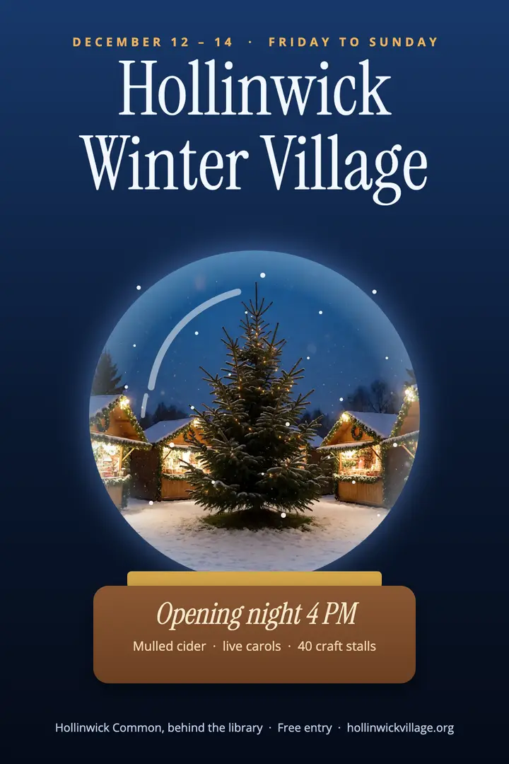 Hollinwick Winter Village market poster, snow globe template
