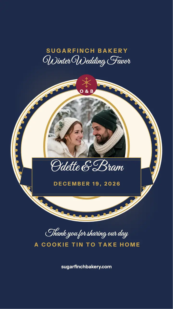 Odette and Bram winter tin favor story template