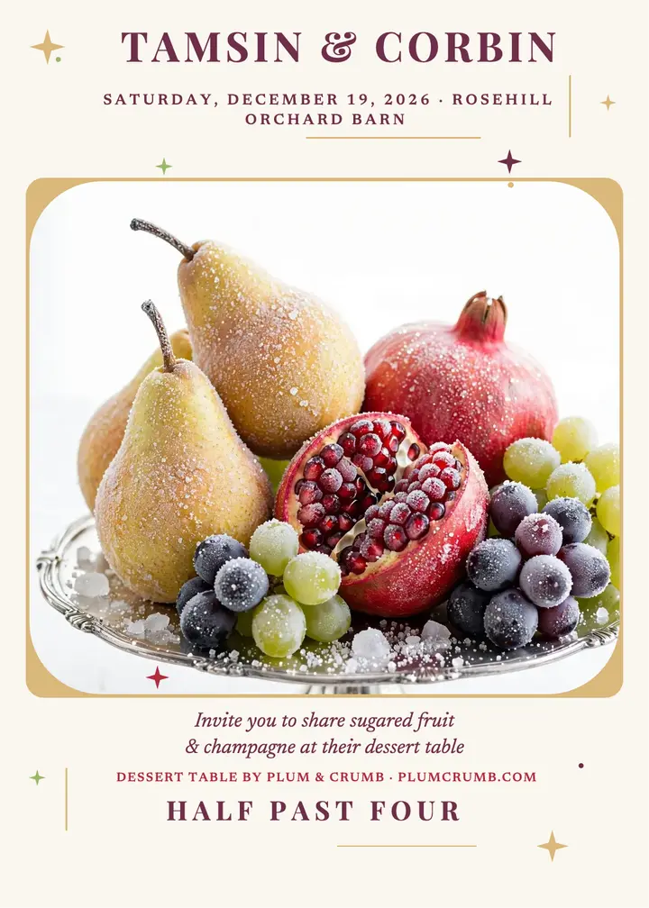 Tamsin and Corbin winter dessert invitation: winter wedding invitation template