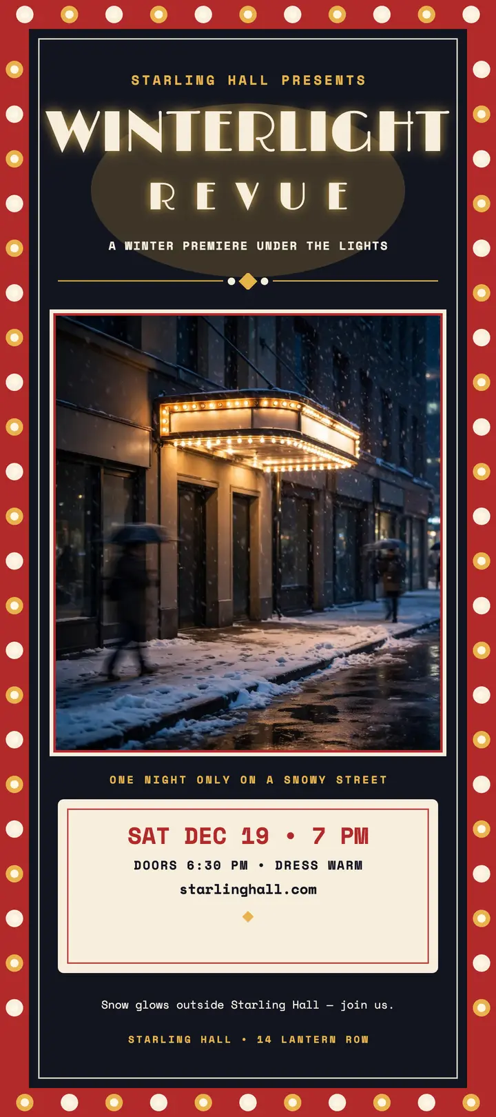 Starling Hall Winterlight Revue marquee card template