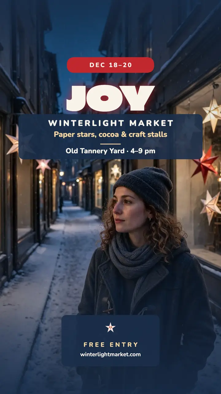 Winterlight Market glowing stars story: holiday market story template