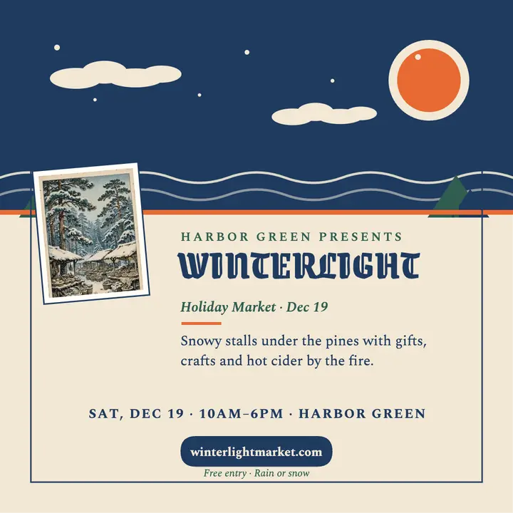 Winterlight Market woodblock holiday post template