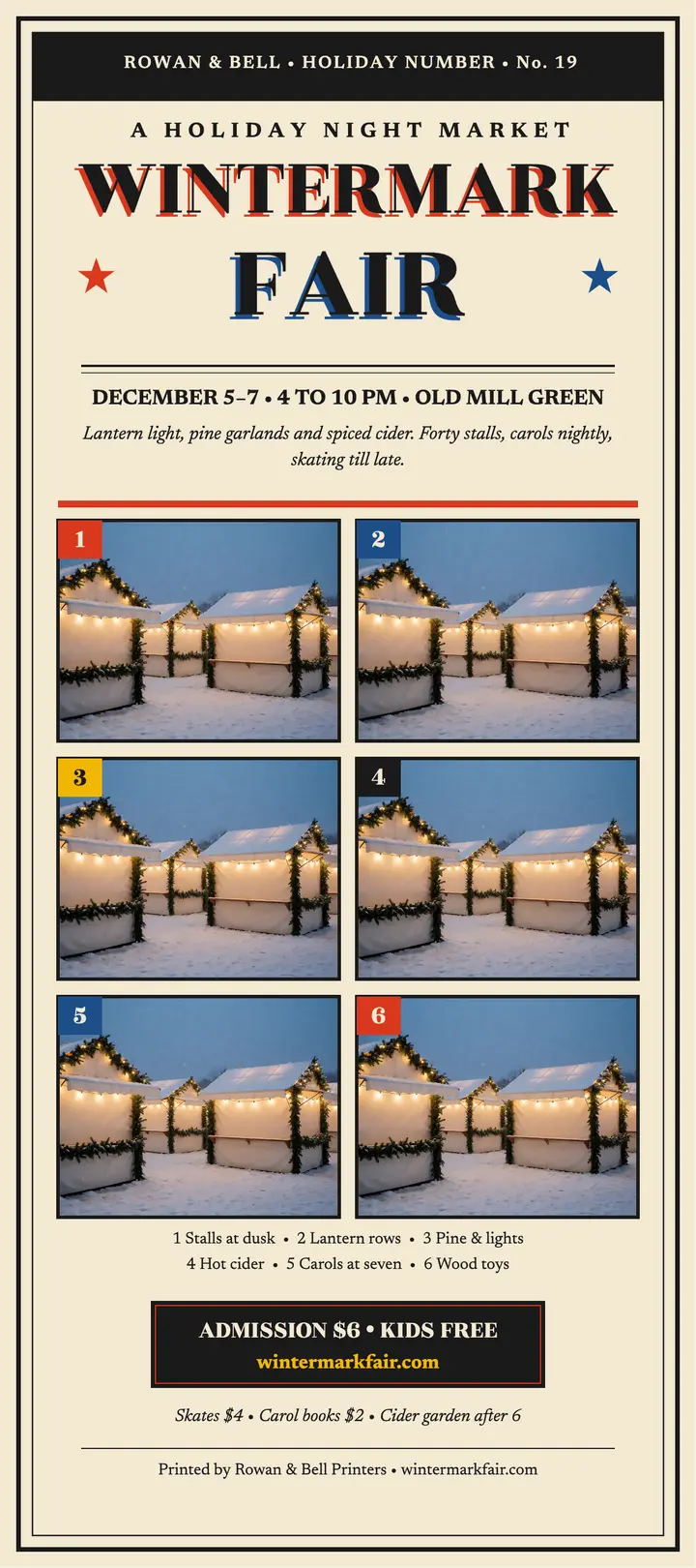 Wintermark Fair holiday night market rack card template