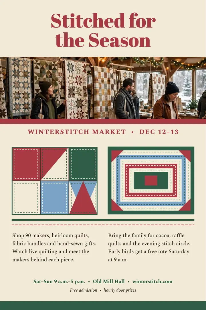 Winterstitch holiday quilt market poster template
