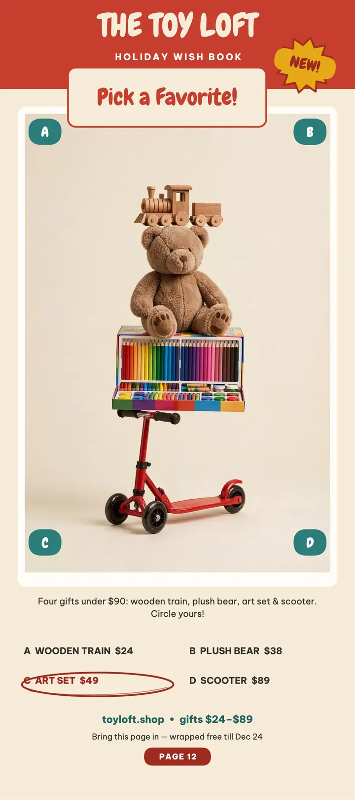 Toy Loft holiday wish-book card template