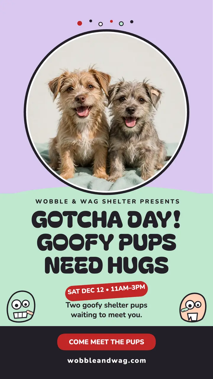 Wobble and Wag shelter gotcha day story template