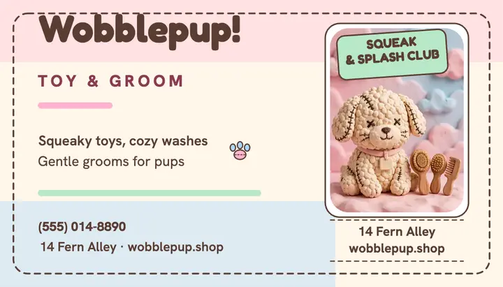 Wobblepup plush pet shop card template