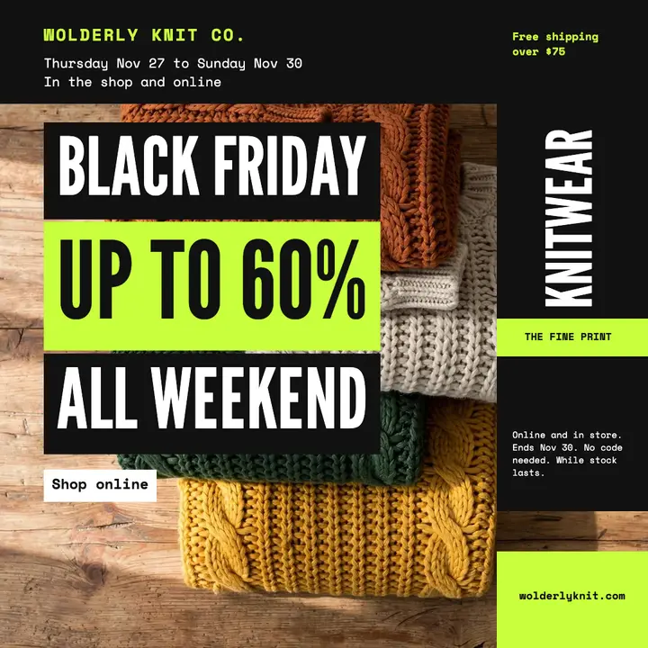 Wolderly Knit Co. Black Friday flush block post template