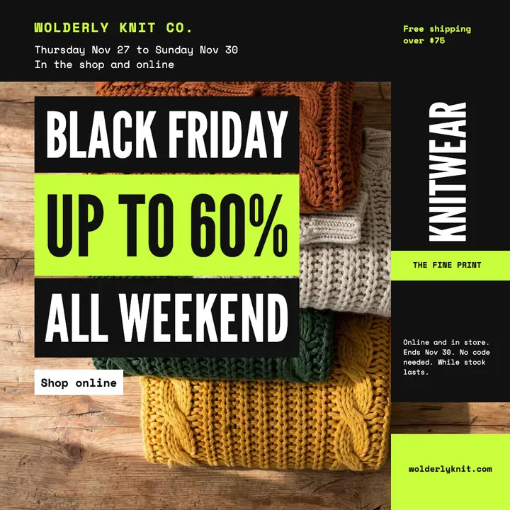 Wolderly Knit Co. Black Friday flush block post template