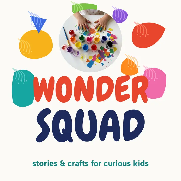 Wonder Squad painted paper podcast cover: kids podcast cover template