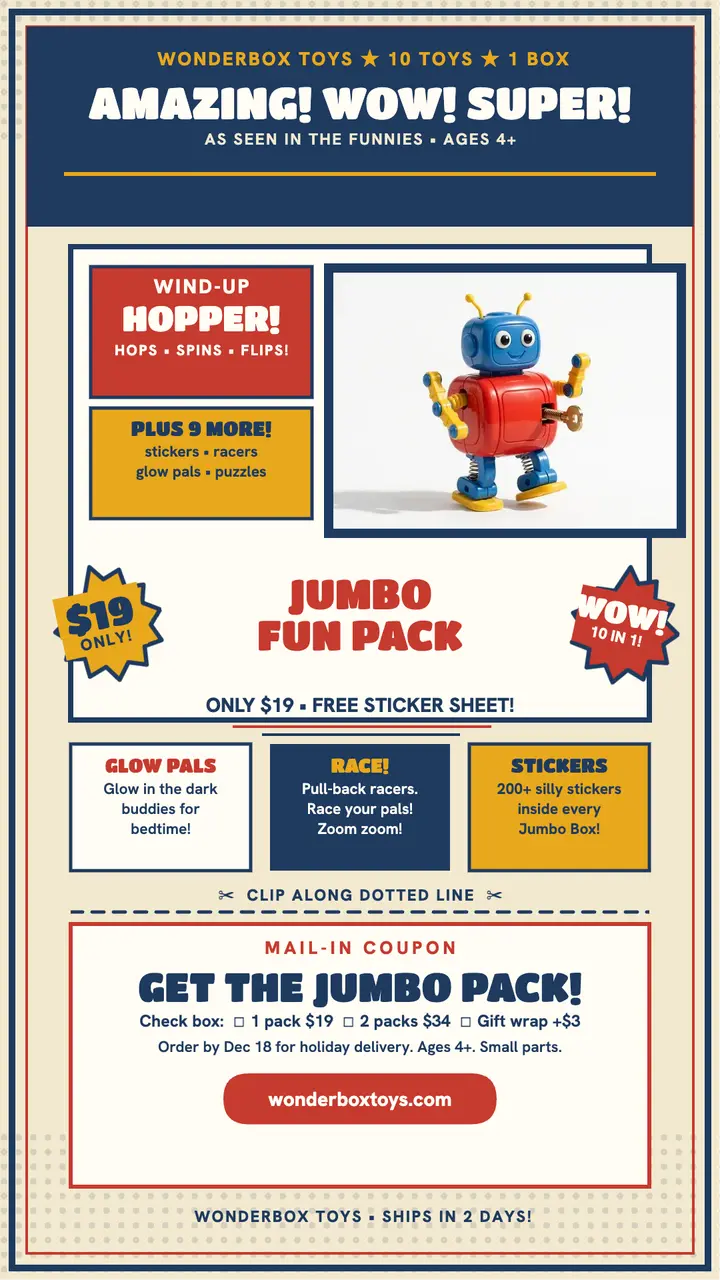 Wonderbox Jumbo Fun Pack comic story ad template