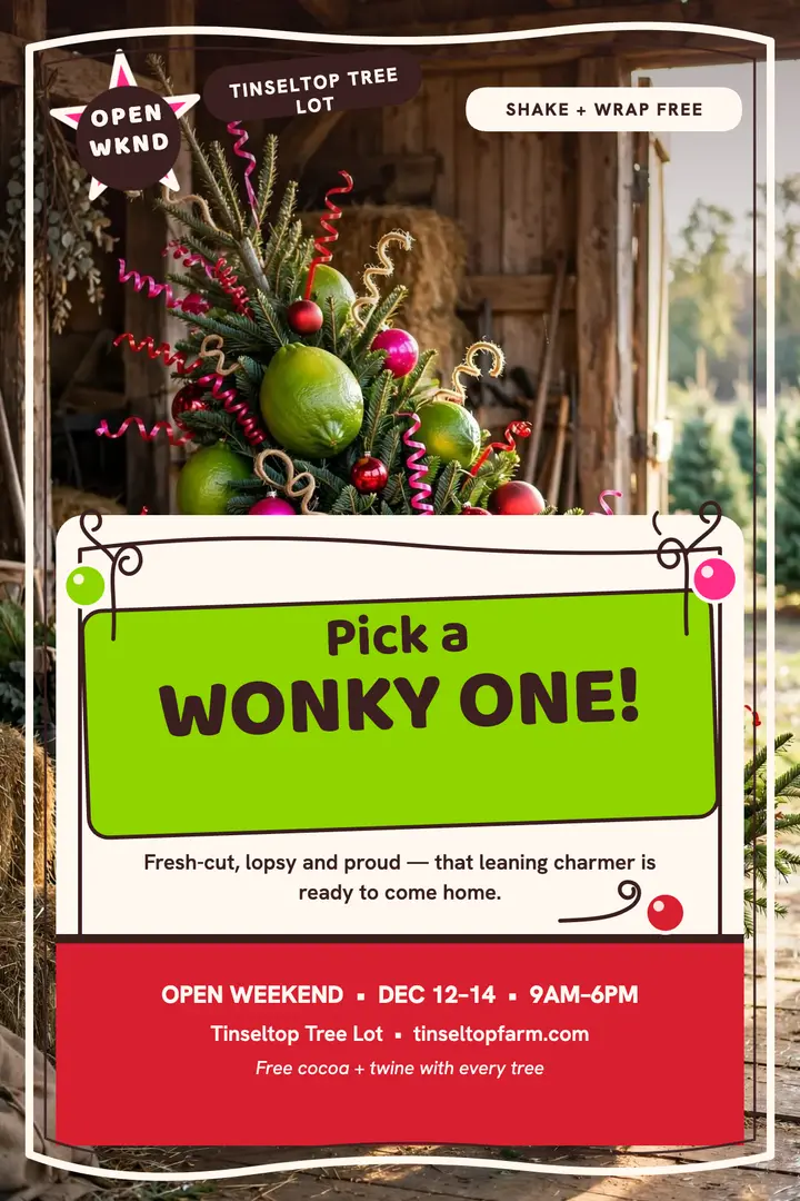 Tinseltop wonky tree weekend poster template