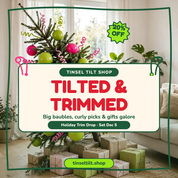 Tinsel Tilt leaning tree holiday promo template