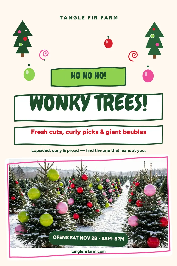 Tangle Fir Farm wonky trees poster template