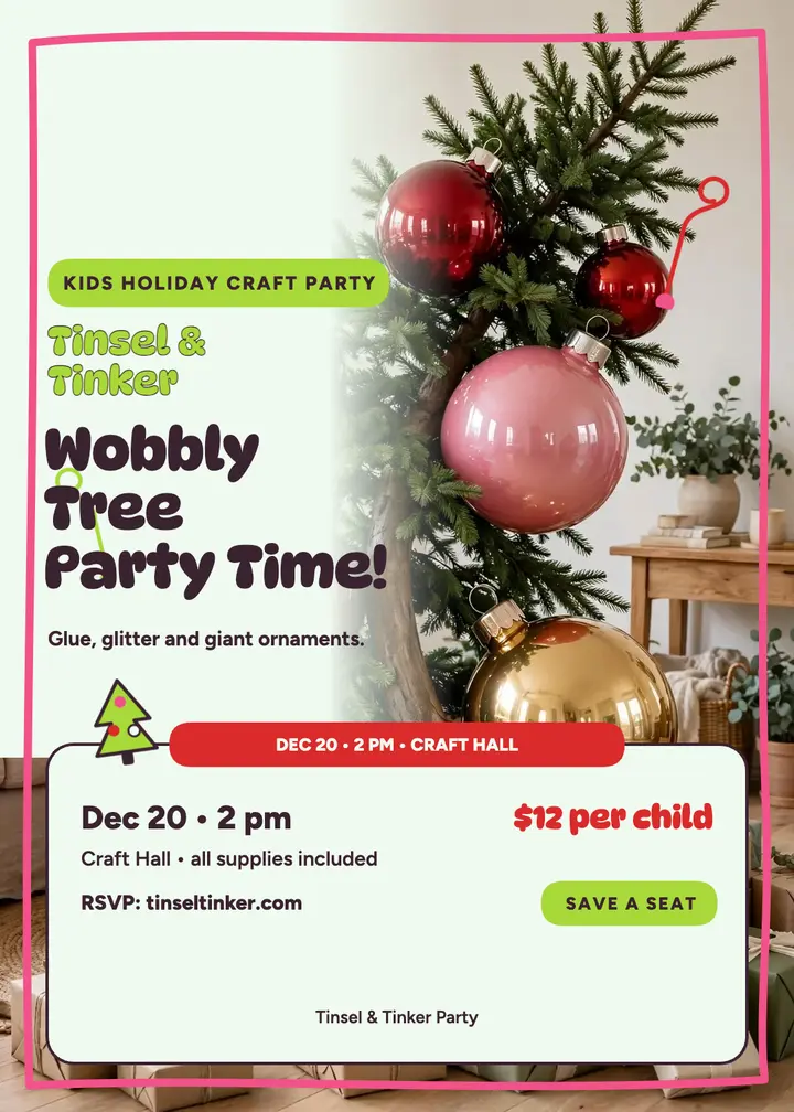 Wobbly tree kids craft party invitation template
