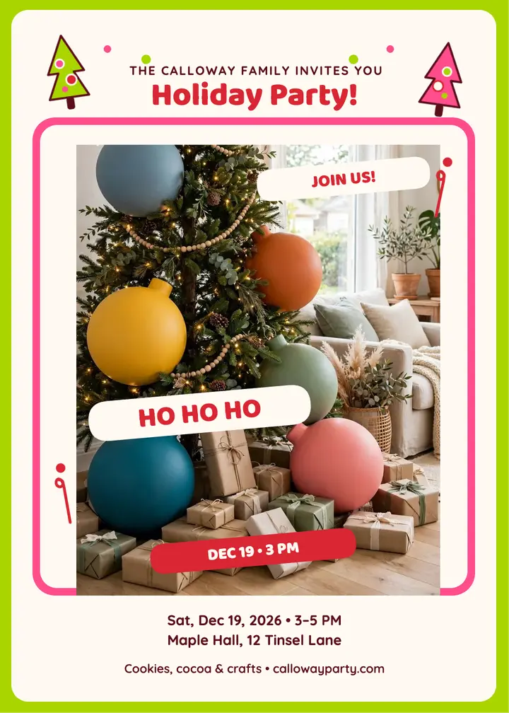 Calloway wonky tree holiday party invitation template