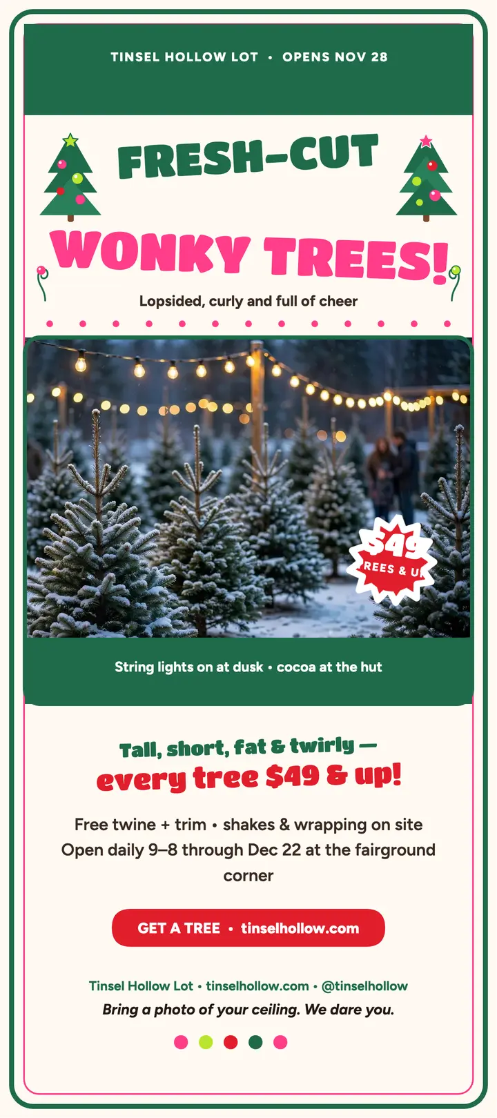 Tinsel Hollow wonky tree lot card template