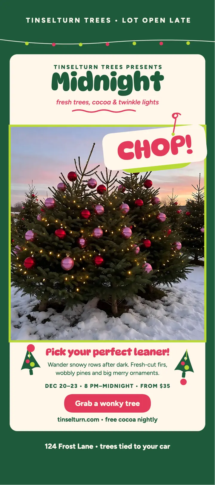 Tinselturn Midnight Chop tree lot rack template