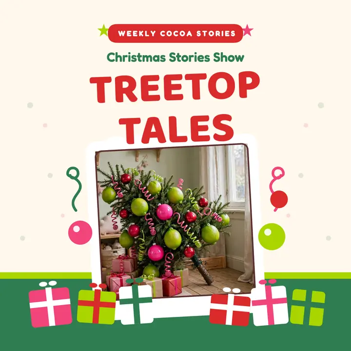 Treetop Tales Christmas stories podcast cover template