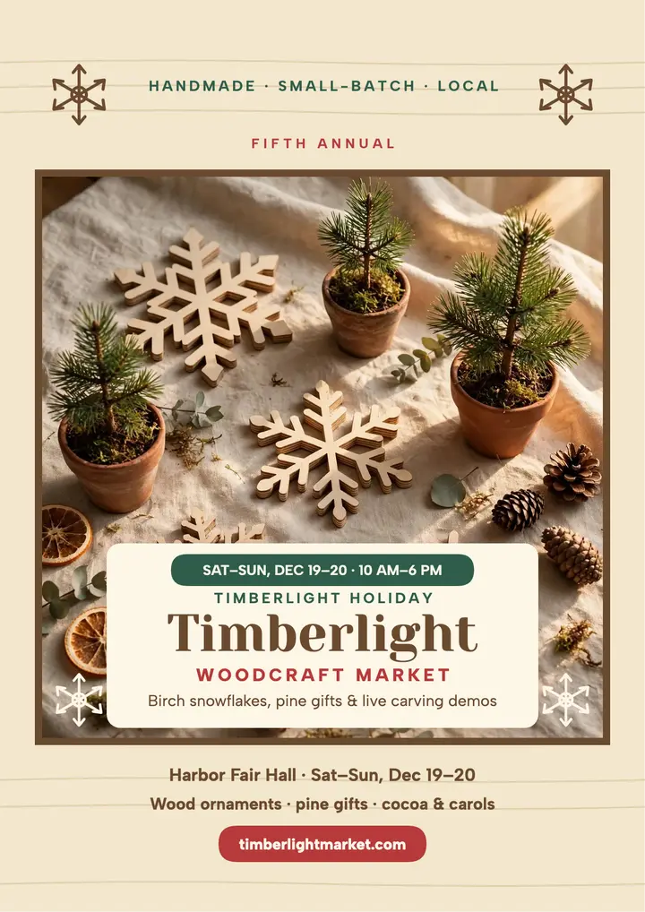 Timberlight holiday woodcraft market flyer template