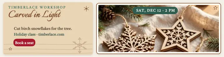 Timberlace wood ornament workshop billboard template