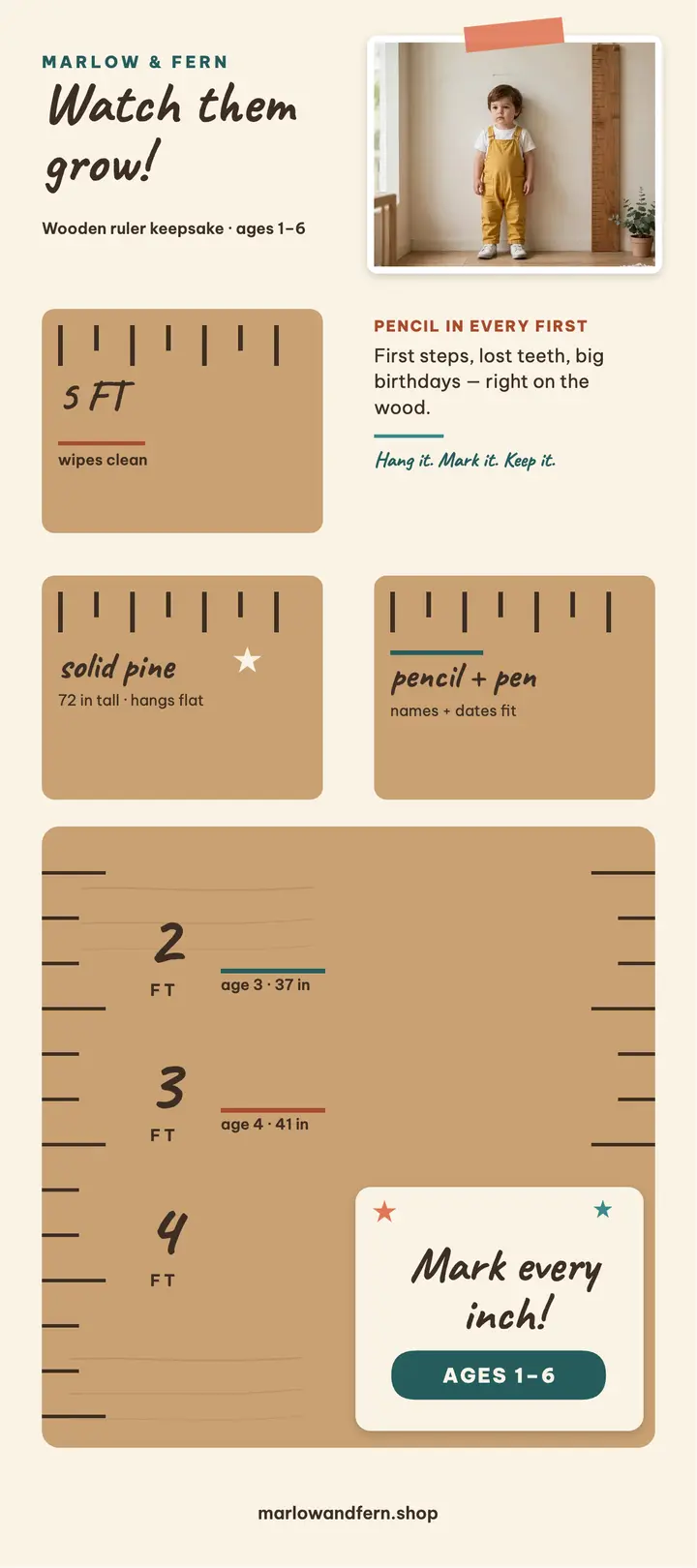 Marlow and Fern nursery height chart rack card: height chart rack card template
