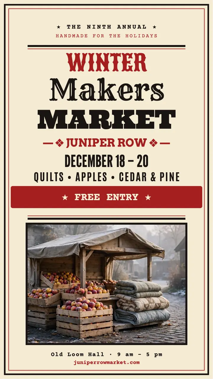 Juniper Row winter makers market broadside story template