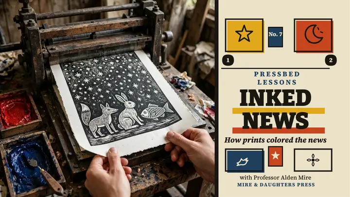 Pressbed Lessons woodcut broadsheet thumbnail template