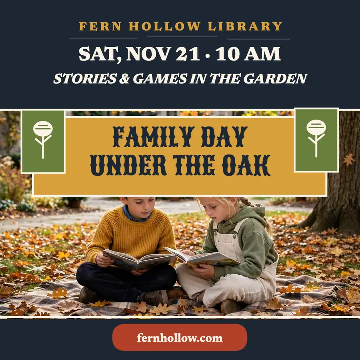 Fern Hollow family day woodcut post template