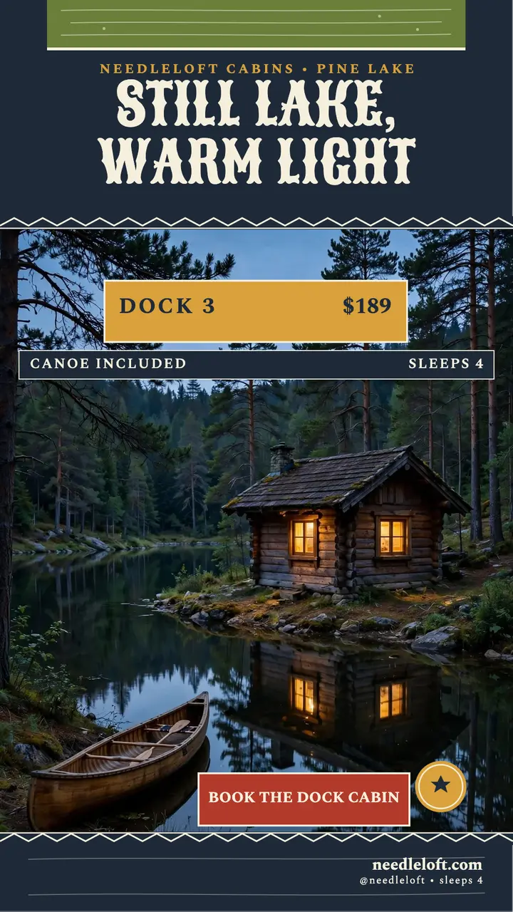 Needleloft lake cabin woodcut story: cabin getaway story template