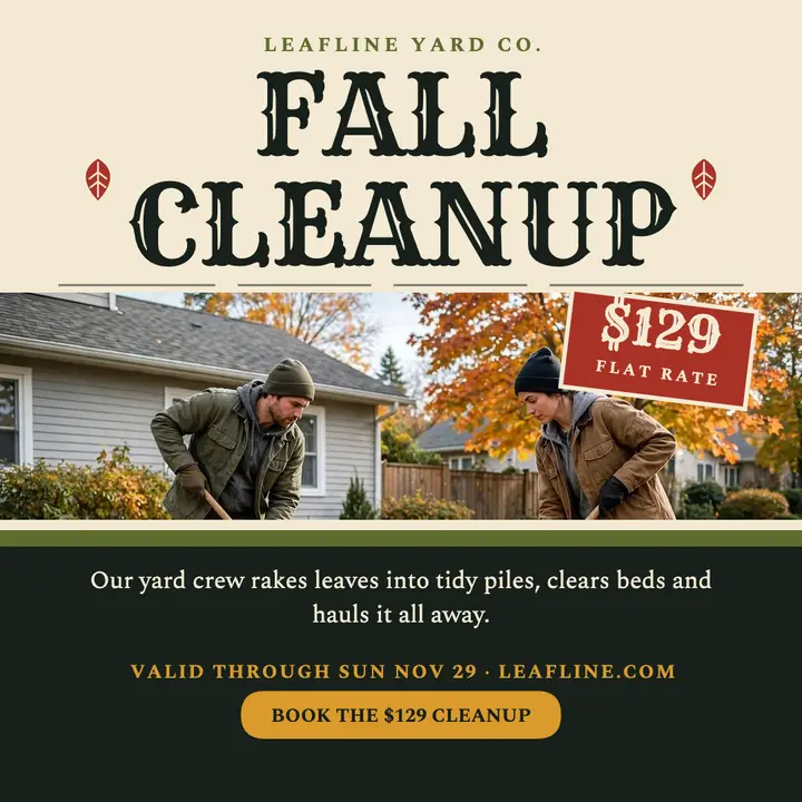 Leafline fall cleanup woodcut post template