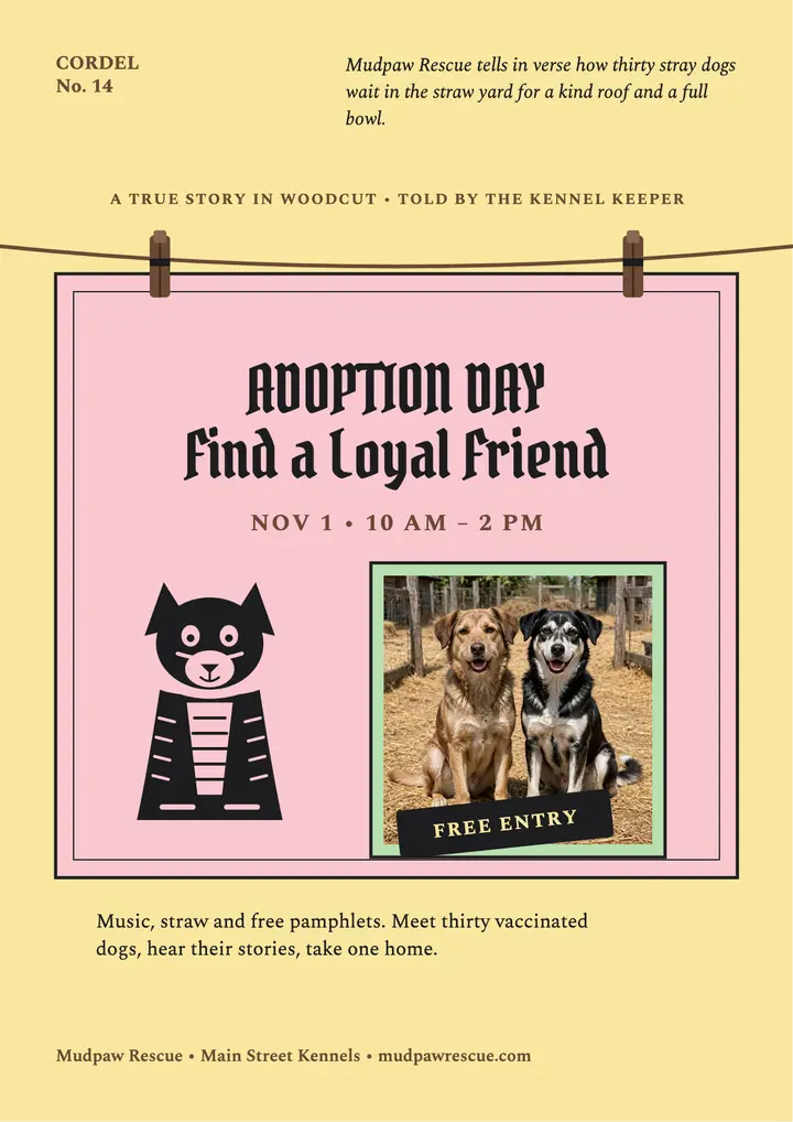 Mudpaw Rescue adoption day woodcut flyer template
