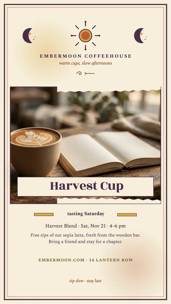 Embermoon Harvest Cup coffeehouse story template