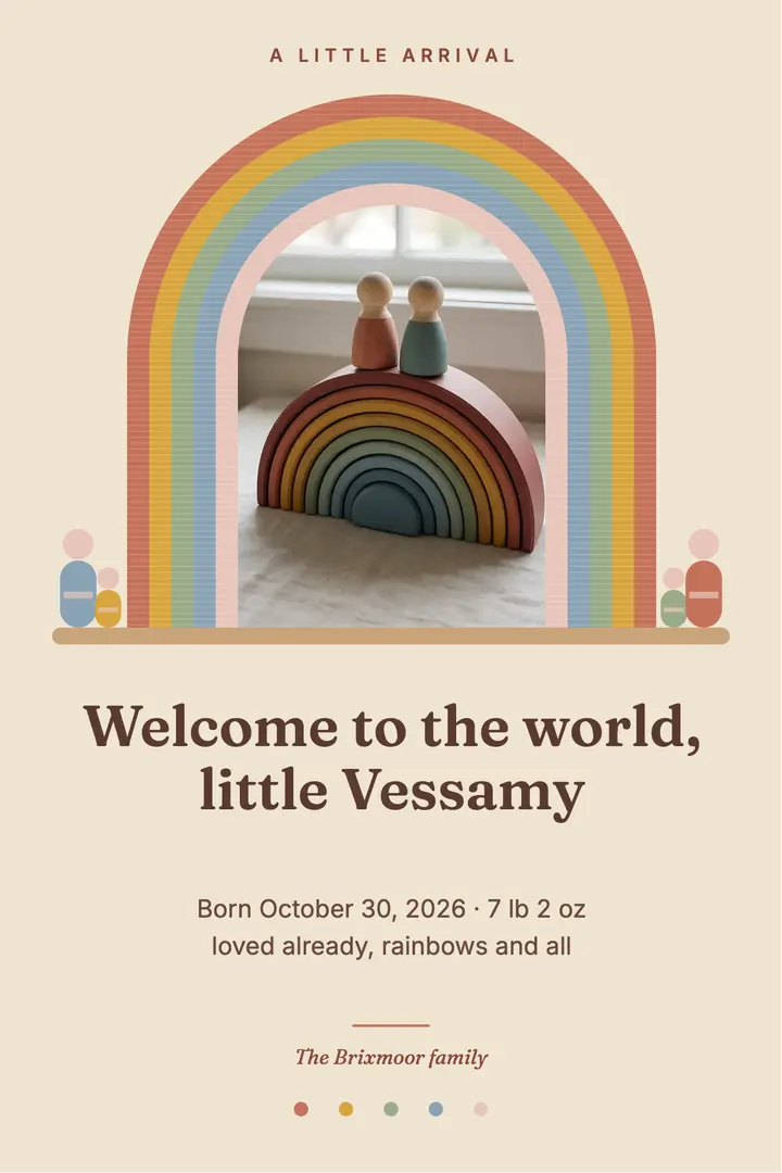 Wooden rainbow baby announcement poster: baby announcement poster template